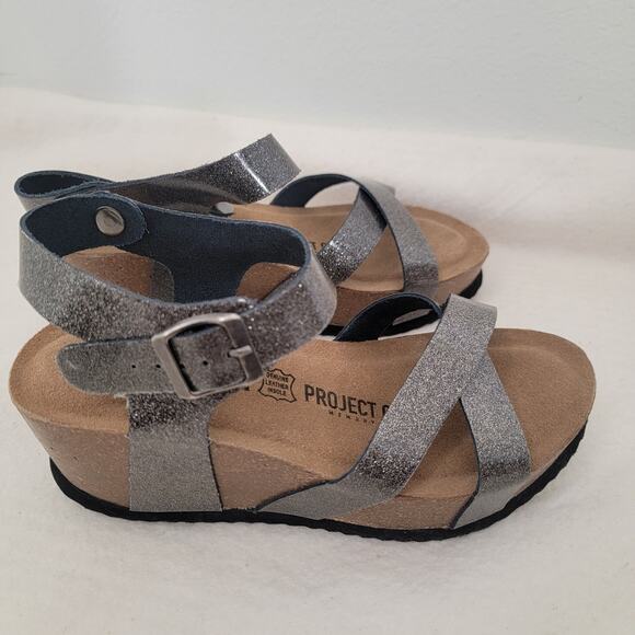 Project Cloud Memory Foam Wedge Sandal Heel Sz 6 / 37 Brown Pewter Suede Leather - Picture 2 of 11